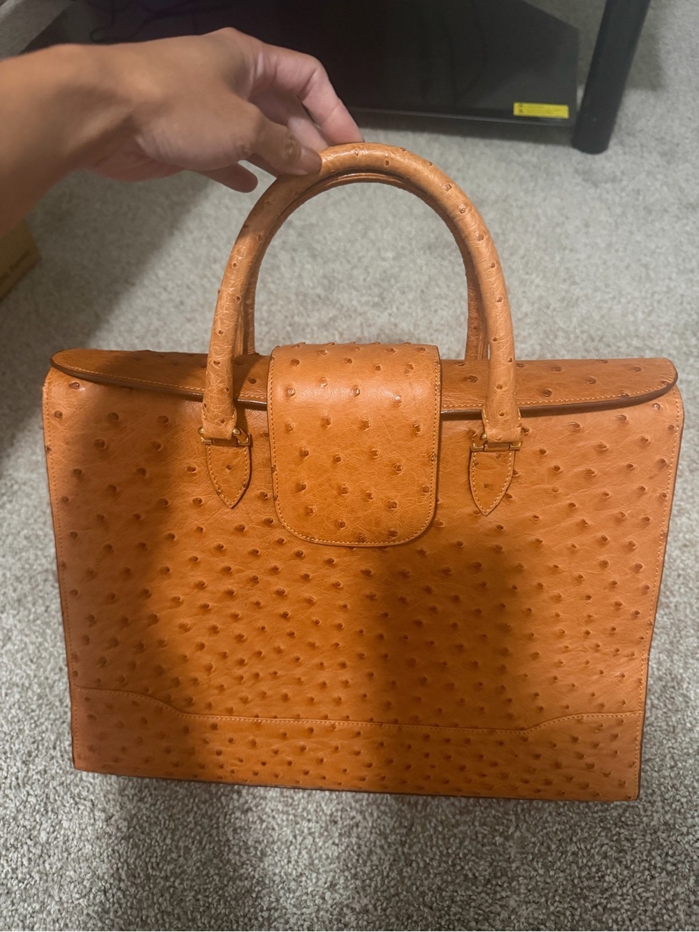 “Pre-loved Genuine” Ostrich Lether Bag Texture Top-Handle 💼